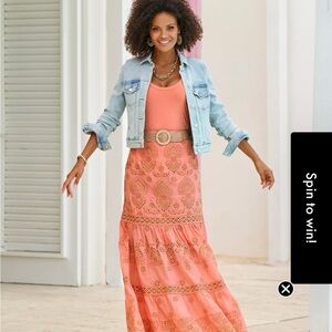Boston Proper Coral Maxi Skirt with Embroidery